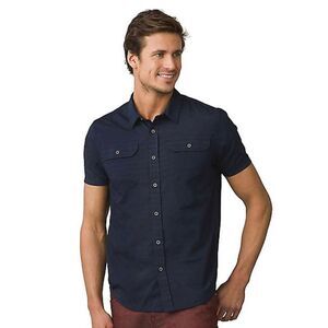prAna Shirt Mens Cayman SS Navy Blue Button Down Top Mens Size Extra Small NEW
